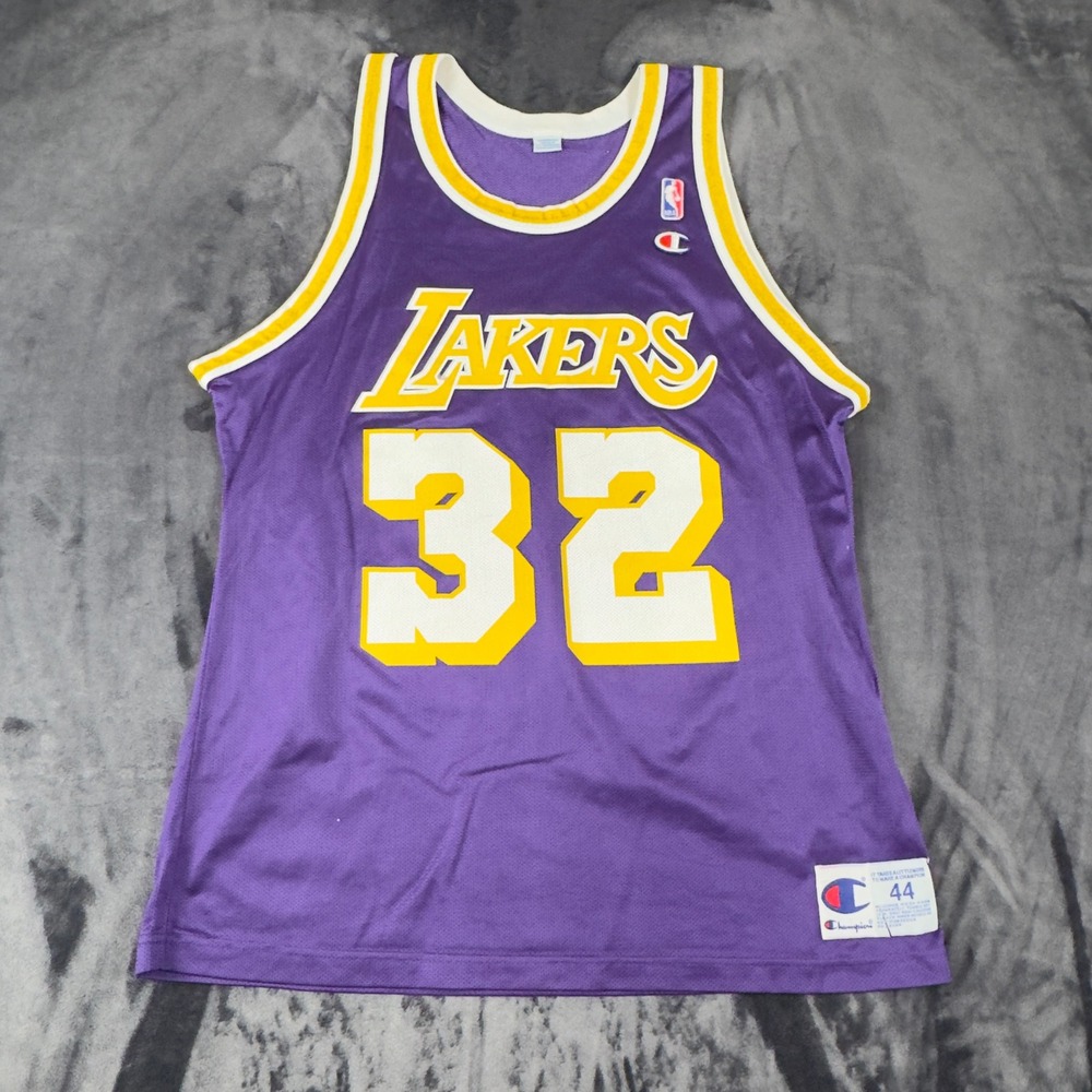 Champion NBA Jersey Mens 44 Purple Lakers Magic Johnson 32 Vintage Mesh Tank